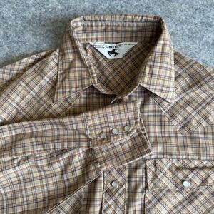 Chute #1 Shirt Mens Medium Brown Plaid Western Pearl Snap Rodeo Cowboy 15 M
